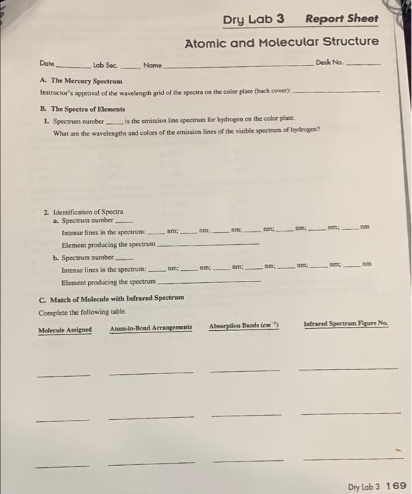 Dry Lab Report Sheet Atomic And Molecular Structure Chegg