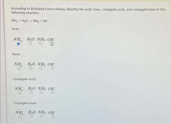 Solved According To Br Nsted Lowry Theory Identify The Chegg