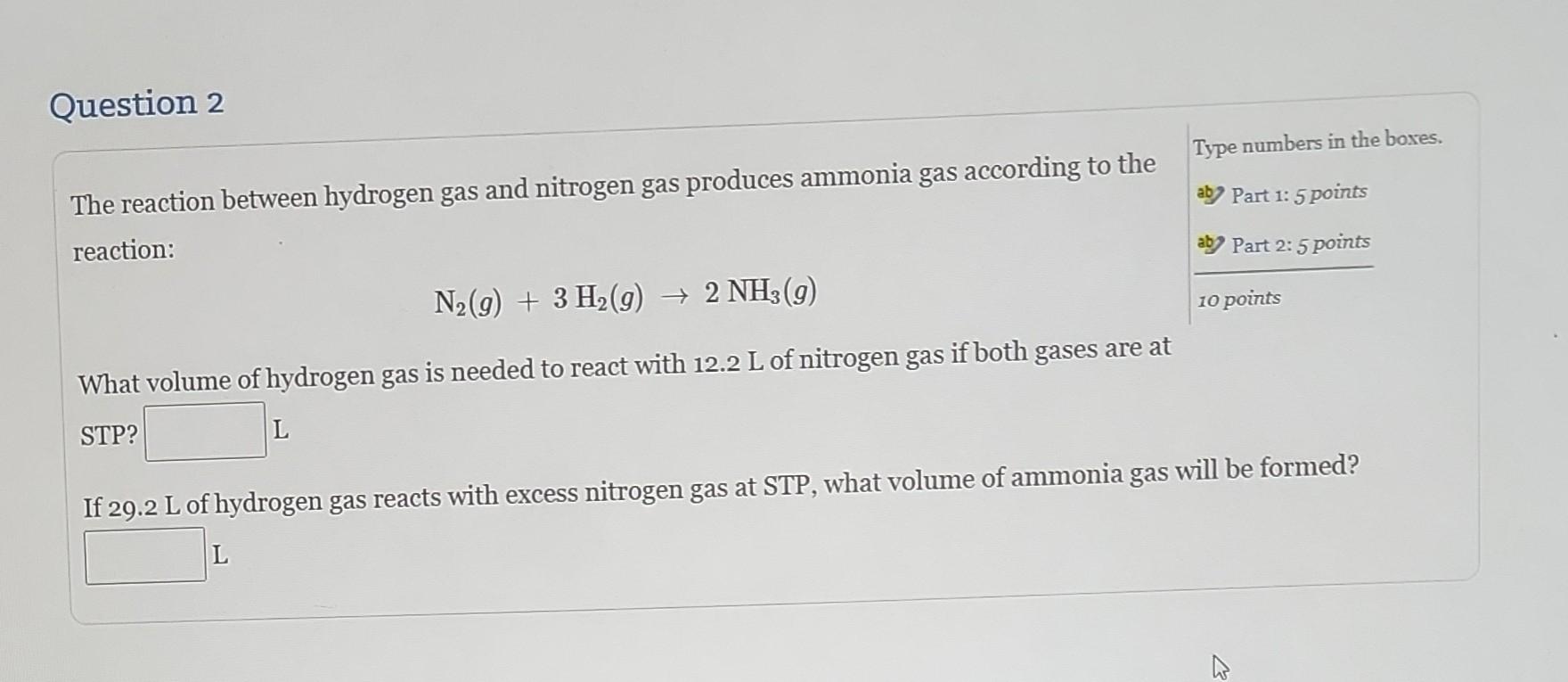 Solved The Reaction Between Hydrogen Gas And Nitrogen Gas Chegg