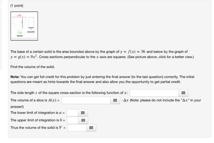 Solved Point The Base Of A Certain Solid Is The Area Chegg