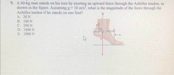 Solved 9 A 60kg Man Stands On His Toes By Exerting An Chegg