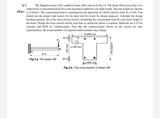 The Flanged Section Of The Cantilever Beam Ab Is Chegg