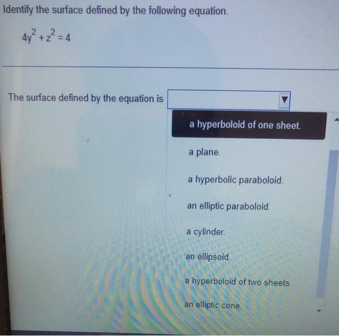 Solved Identify The Surface Defined By The Following Chegg