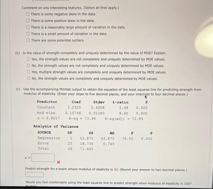 Solved Values Of Modulus Of Elasticity Moe The Ratio Of Chegg