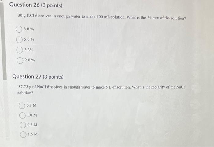 Solved 30 GKCl Dissolves In Enough Water To Make 600 ML Chegg