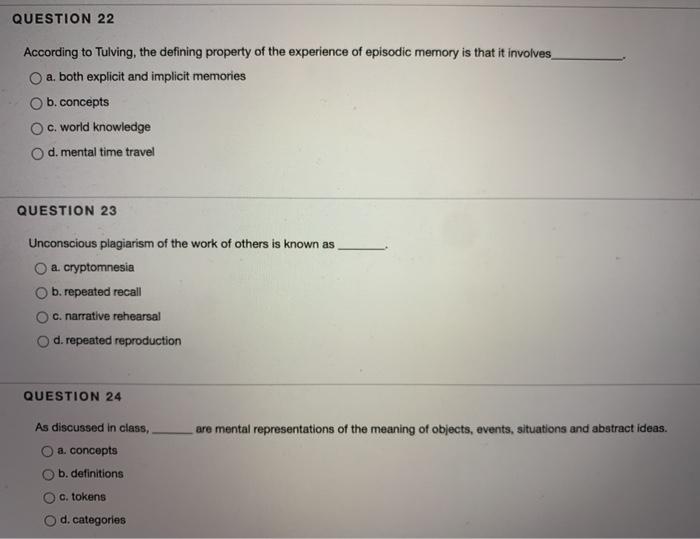 Solved Question According To Tulving The Defining Chegg