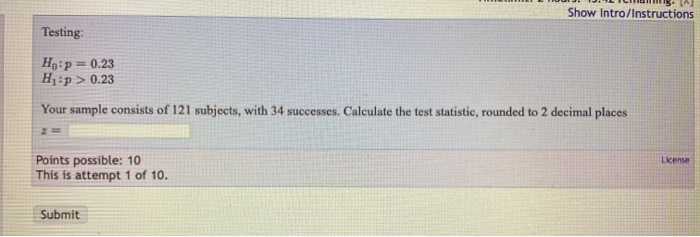 Solved Show Intro Instructions Testing Ho P Hp Chegg