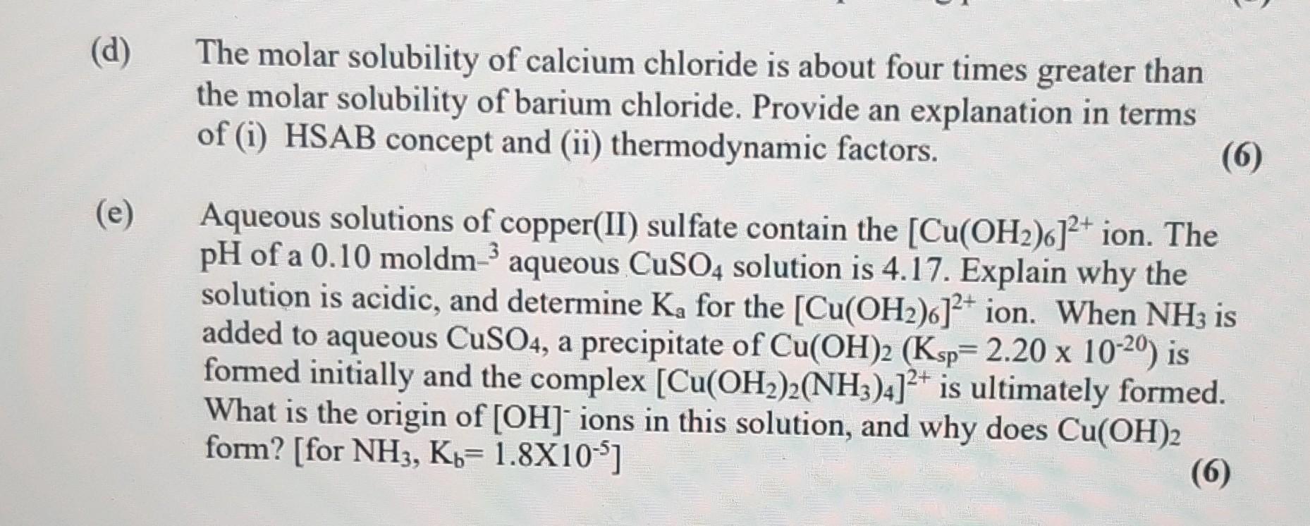 Solved D The Molar Solubility Of Calcium Chloride Is About Chegg