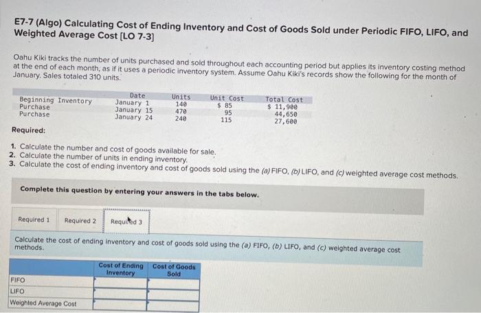 Solved E Algo Calculating Cost Of Ending Inventory And Chegg