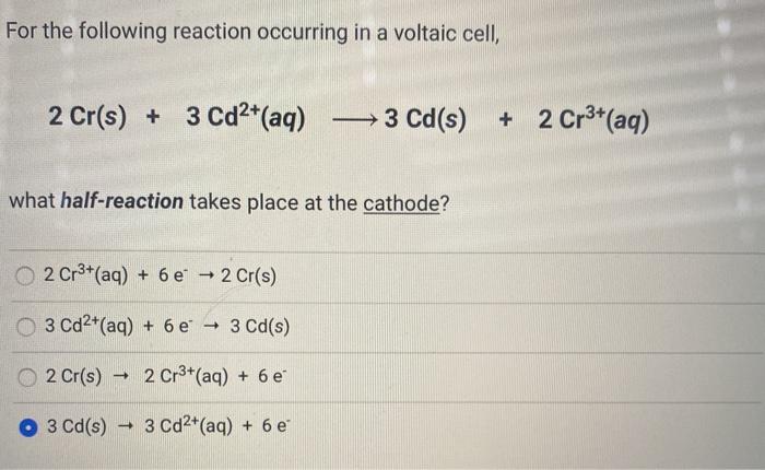 Solved For The Following Reaction Occurring In A Voltaic Chegg