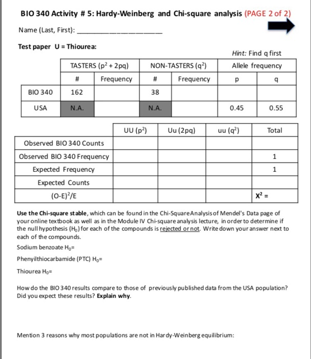 BIO 340 Activity 5 Hardy Weinberg And Chi Square Chegg
