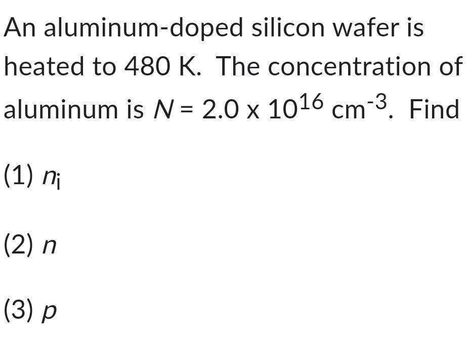 Solved An Aluminum Doped Silicon Wafer Is Heated To 480 K Chegg