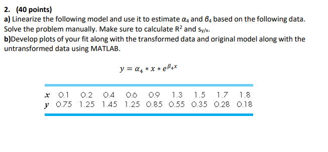 Solved 40 Points A Linearize The Following Model And Use Chegg