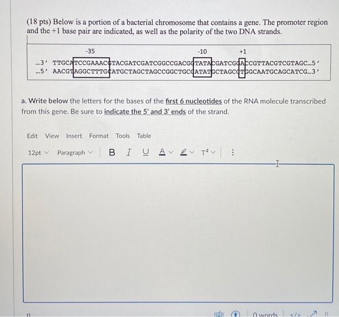 Solved Pts Below Is A Portion Of A Bacterial Chromosome Chegg