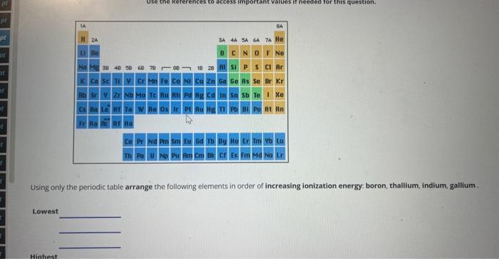 Solved Using Only The Periodic Table Arrange The Following Chegg