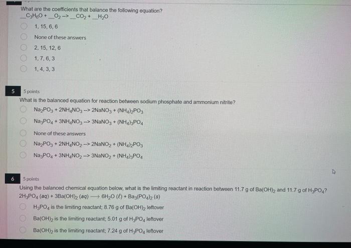 Solved What Are The Coefficients That Balance The Following Chegg