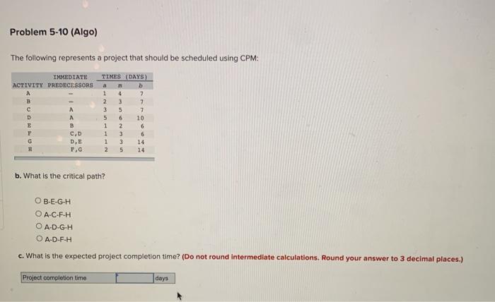 Solved Problem 5 10 Algo The Following Represents A Chegg