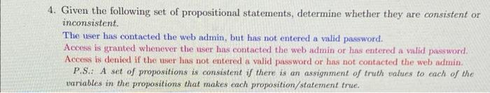 Solved 4 Given The Following Set Of Propositional Chegg