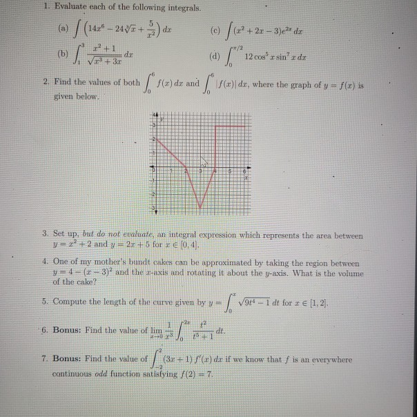 Solved Evaluate Each Of The Following Integrals A Chegg