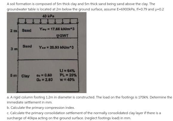 Solved A Soil Formation Is Composed Of M Thick Clay And M Chegg