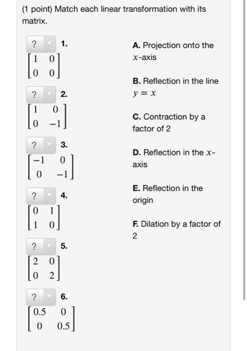 Solved 1 Point Match Each Linear Transformation With Its Chegg