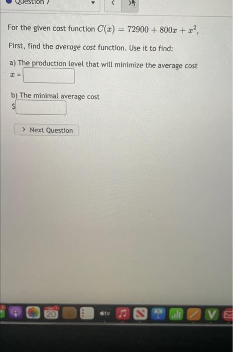 Solved For The Given Cost Function C X X X Chegg