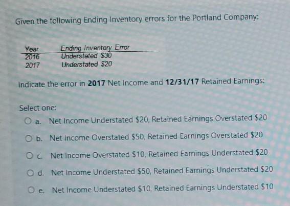 Solved Given The Following Ending Inventory Errors For The Chegg