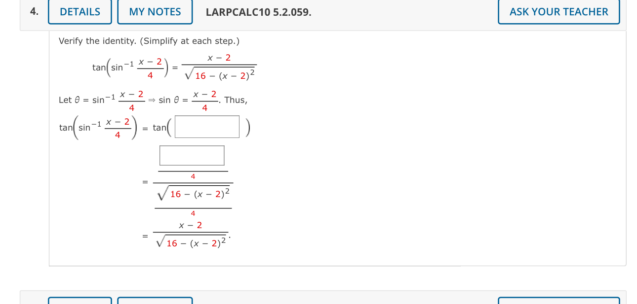 Solved LARPCALC10 5 2 059 Verify The Identity Simplify At Chegg