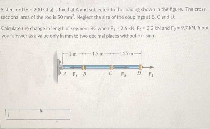 Solved A Steel Rod E 200 GPa Is Fixed At A And Subjected Chegg