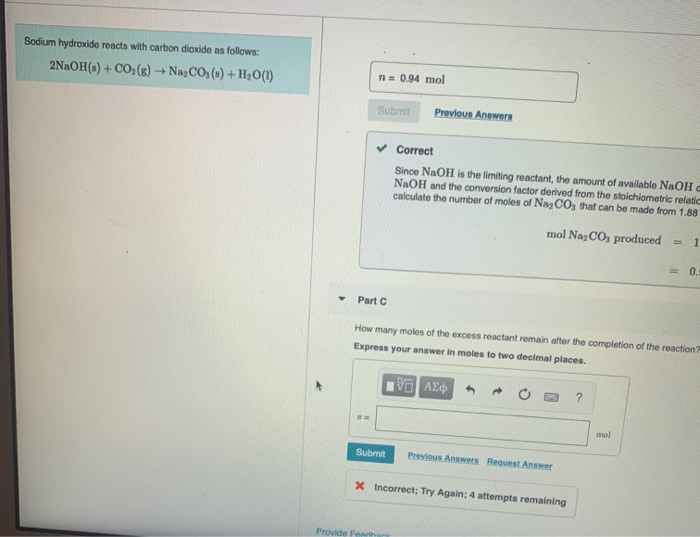 Solved Sodium Hydroxide Reacts With Carbon Dioxide As Chegg