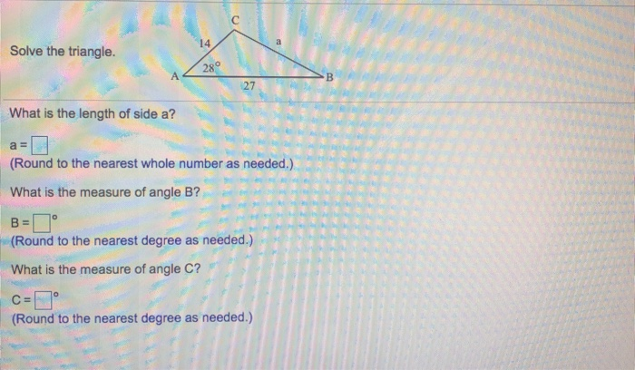 Solved Solve The Triangle Shown To The Right A B And Chegg