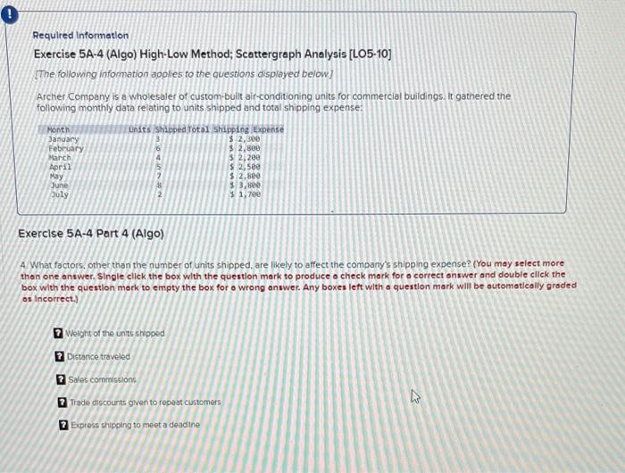 Solved Requlred Information Exercise 5A 4 Algo High Low Chegg