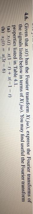 Solved Given That X T Has The Fourier Transform X Jw Chegg