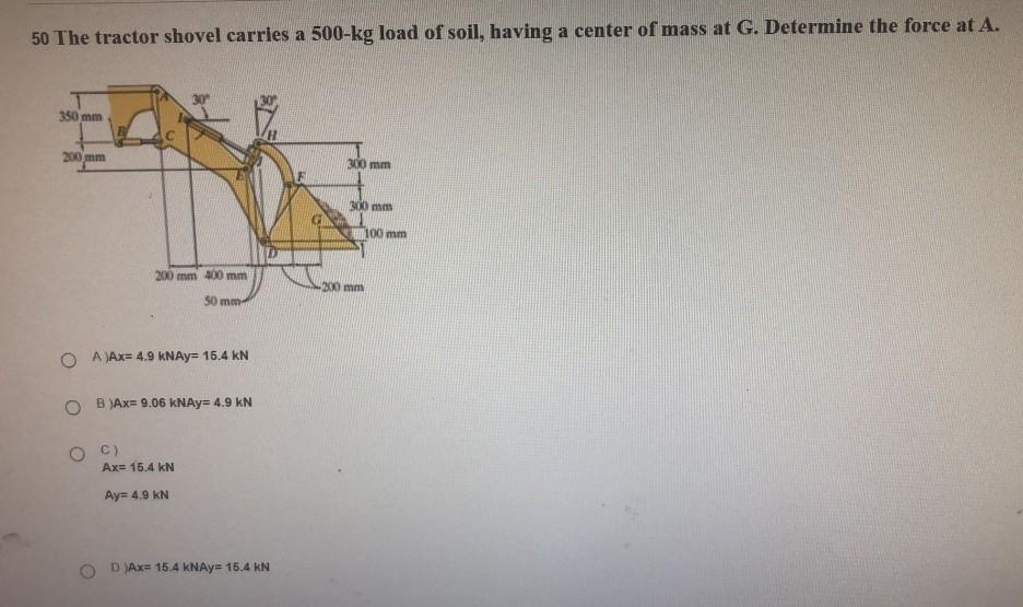 Solved 50 The Tractor Shovel Carries A 500 Kg Load Of Soil Chegg