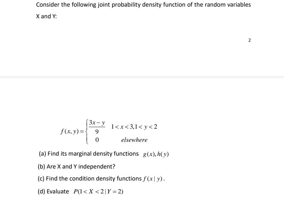 Solved Consider The Following Joint Probability Density Chegg