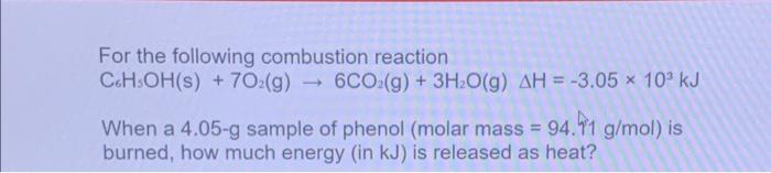 Solved For The Following Combustion Reaction C H Oh S O Chegg