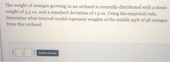 Solved The Weight Of Oranges Growing In An Orchard Is Chegg