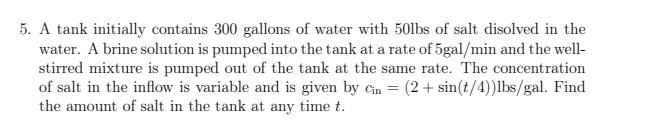 A Tank Initially Contains Gallons Of Water Chegg