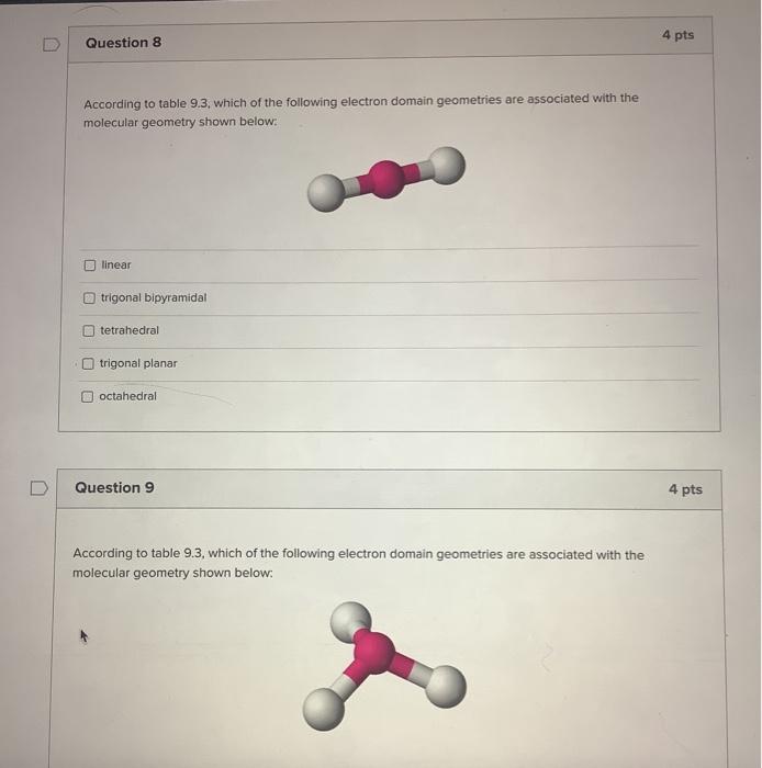 Solved Identify The Number Of Electron Domains Around The Chegg