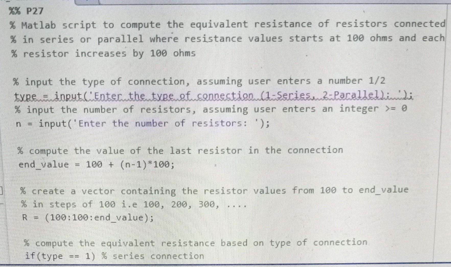 Solved Matlab Script To Compute The Equivalent Resistance Chegg