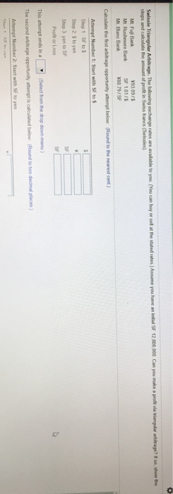 Solved Swissie Triangular Arbitrage The Following Exchange Chegg