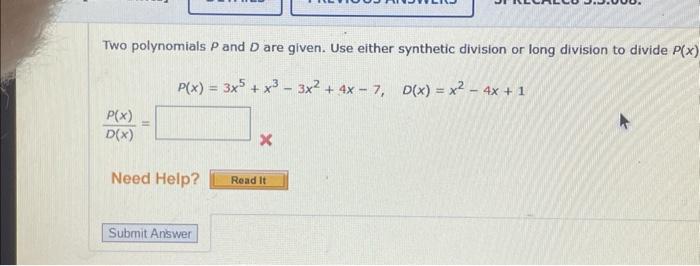 Solved Two Polynomials P And D Are Given Use Either Chegg