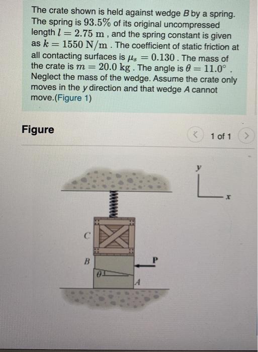 Solved The Crate Shown Is Held Against Wedge B By A Spring Chegg