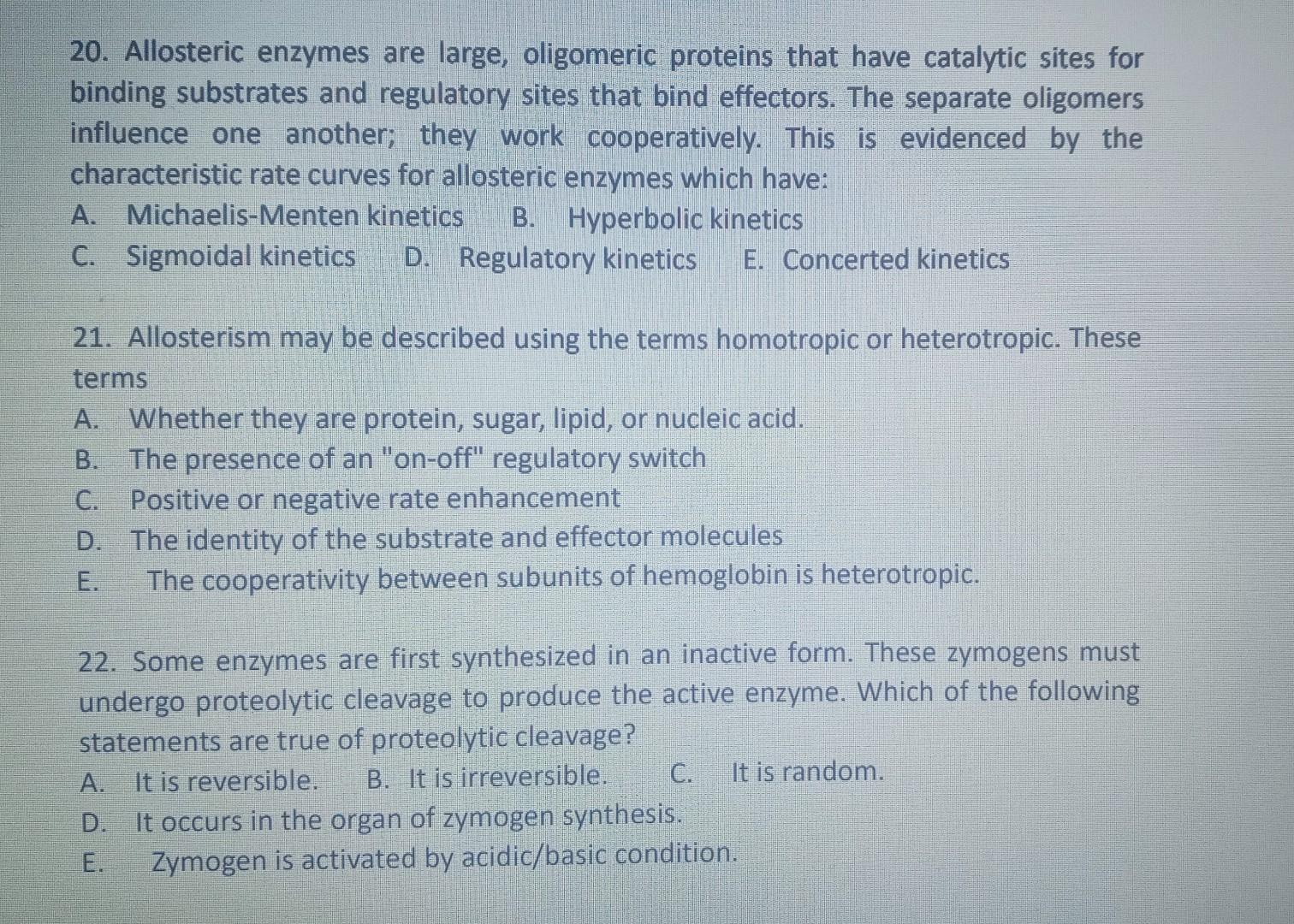 Solved 20 Allosteric Enzymes Are Large Oligomeric Proteins Chegg