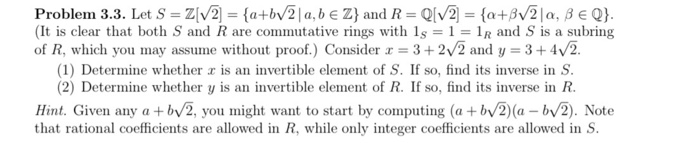 Solved Problem 3 3 Let S ZV2 A BV2 A B E Z And Chegg