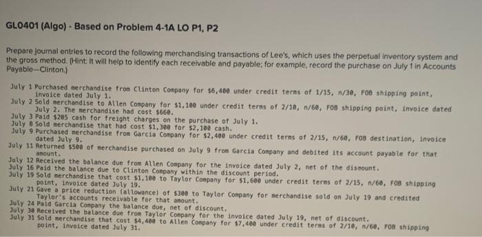 Solved Gl Algo Based On Problem A Lo P P Chegg