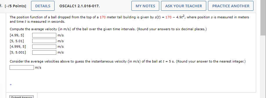 Solved The Position Function Of A Ball Dropped From The Top Chegg