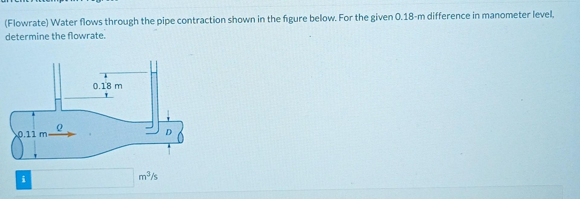 Solved Flowrate Water Flows Through The Pipe Contraction Chegg