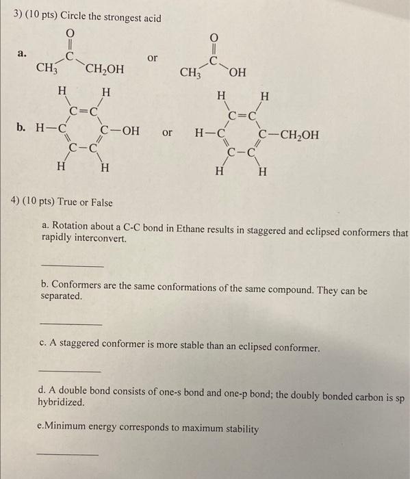 Solved 3 10 Pts Circle The Strongest Acid O Med A C Or Chegg