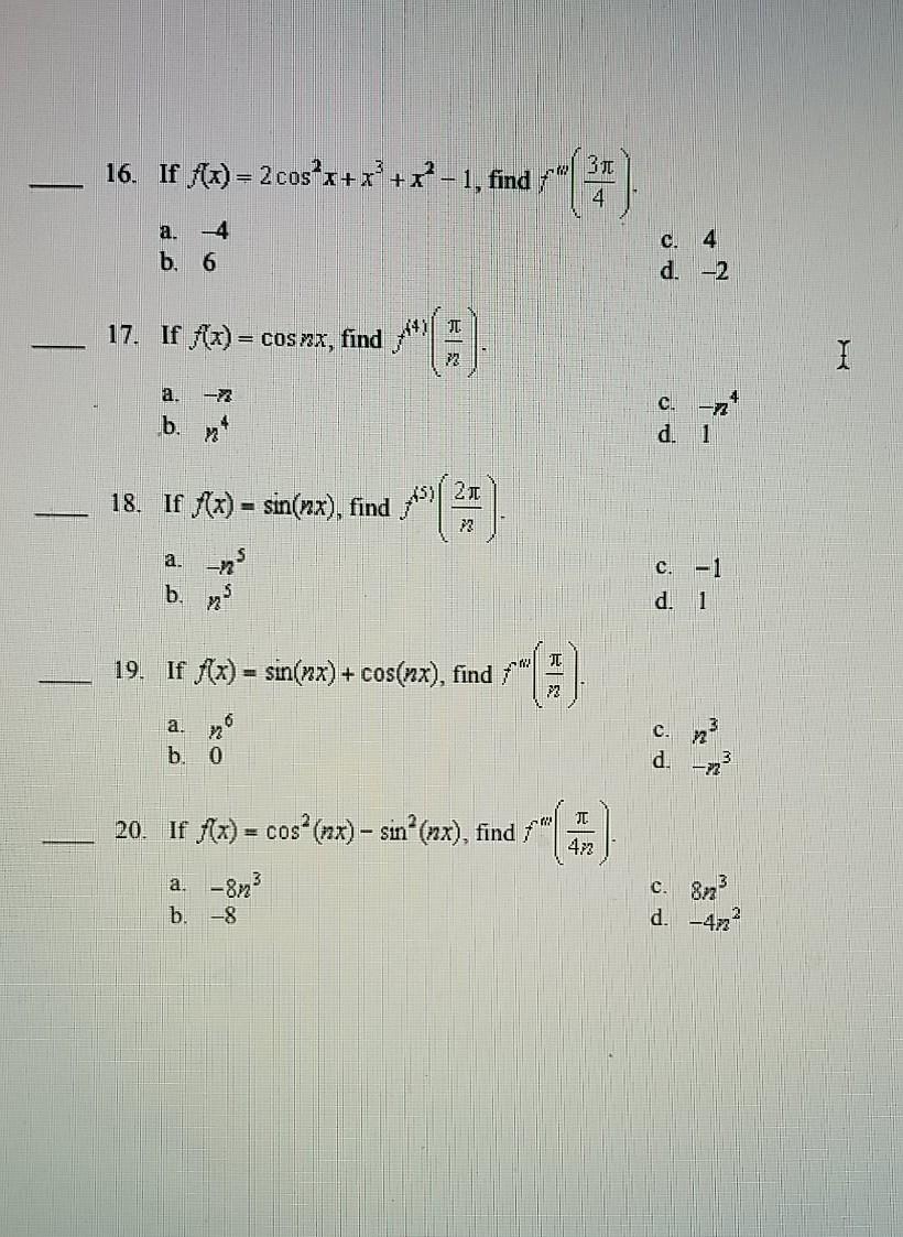 Solved 16 If x 2 cosx x² x 1 find ind a 4 Chegg